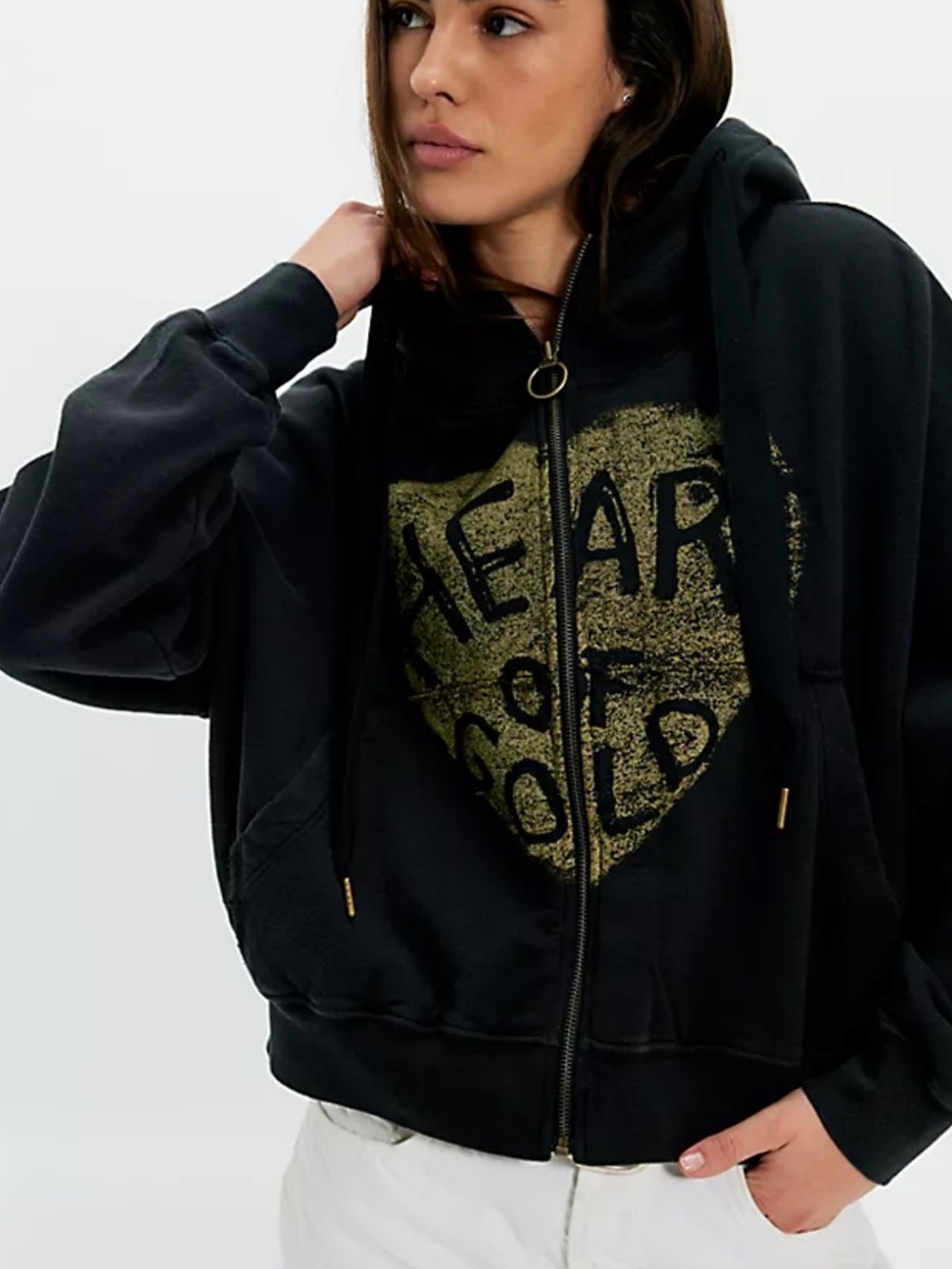 RARE Free People x Ragabond Heart of Gold Zip Hoodie- Black